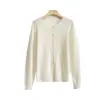 Cárdigan de Punto 100% Lana Pura para Mujer Cuello Redondo Suéter Holgado Abrigo Holgado Simple Delgado Top de Punto