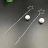 Nuevos Aretes Largos de Borla de Plata Esterlina con Aguja, Estrella de Cinco Puntas y Perla para Mujer, Moda Simple Elegante Japonesa y Coreana