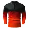 2023 Novo Outono Exportação Transfronteiriça Masculina Camisa Polo Casual com Zíper Manga Longa Cor Lisa Estampa 3D Camisa Paul