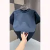 Camiseta para Hombre de Color Sólido con Diseño de Patchwork de Moda, Cuello Redondo, Manga Corta, Lujo Ligero, Moda Transpirable Versátil Casual