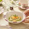 Tazón de Yogur Lindo y Estéticamente Agradable, Tazón Doméstico, Tazón para Sopa, Plato, Tazón para Fideos Instantáneos, Plato de Cena, Cuchara, Vajilla de Cerámica, Juego de Tazón y Plato