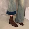 Botines de Tacón Grueso Estilo Coreano, Botas Martin de Gamuza para Mujer, Nuevos Botines Cortos Ajustados de Punta Cuadrada Otoño e Invierno 2025