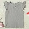 Camiseta Nueva Estilo Transfronterizo 2026 para Niñas de 2 a 6 Años con Lazo y Bordes Fruncidos, Top y Camiseta Básica de Manga Corta de Color Sólido para Niños