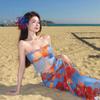 Bikini de Arte Isleño Vacaciones Reunión de Pecho Pequeño de Alta Gama Baño Termal Dividido Adelgazante Sexy Falda Larga Traje de Baño