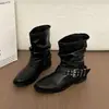 Botas de montar ajustadas color café 2026 para mujer, punta afilada arrugadas, botas de media pantorrilla para otoño e invierno, tacón grueso, Maillard