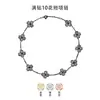 [Colar Curto com Diamantes e Dez Flores] Estilo Coreano Trevo da Sorte de Quatro Folhas Cheio de Diamantes e Dez Flores Corrente Clavicular Curta para Mulheres 45cm