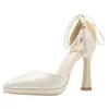 Tacones Altos de Plataforma Impermeables Chuyuji para Mujer, Tacón Grueso, Lazada, Punta Fina, Satén Francés, Color Champaña, Zapatos de Boda para Quinceañeras