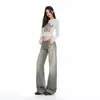 Jeans de pierna recta, tiro bajo, diseño desgastado lavado en color Naranja Juvenil para mujer, corte holgado, adelgazantes, favorecedores, únicos y versátiles, pantalones de largo hasta el suelo