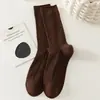 Meias de Pelúcia Cor Sólida Ankora 2024 para Crianças Estilo Coreano I Simples Versátil Meia de Comprimento Médio Meia Longa Outono e Inverno