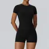Conjunto de Yoga Europeo y Americano Sensación Nude Secado Rápido Doble Mate Manga Corta Deportiva Pantalones de Yoga de Cintura Alta Conjunto de Dos Piezas 52239+62428