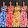 C6878 Moda Europeia e Americana Transfronteiriça Aliexpress Amazon Macacão Feminino Sexy Estampado com Suspensório Plissado de Perna Larga