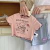 Camiseta de Manga Curta para Meninas Verão Novo Versátil Top com Babados para Crianças, Bebê Menina Estampada Casual Fofa Camiseta da Moda