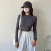 Camiseta Básica Redonda Corta para Mujer, Estilo Otoño e Invierno, Crop Top Sexy Ajustado, Adecuada para Chicas Jóvenes, Camiseta de Manga Larga