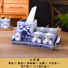 Tarro Commercial Tarro de Condimentos Hogareño Azul y Blanco Porcelana Set Salsa de Soja Vinagre Botella de Condimentos Cerámica Tarro de Chile Olla de Vinagre Sal Cocina