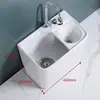 Fregadero de balcón para mopa con reposapiés, lavabo para fregar mopa, lavabo para mopa de suelo con desagüe lateral, con cesta de drenaje, drenaje automático, cerámica, otros