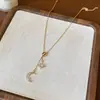 Colar de Ouro Real 18K Banhado a Zircônia Lua e Estrela, Corrente de Clavícula de Luxo Leve de Alta Qualidade, Acessório Moderno e Versátil