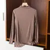 Camiseta Básica de Manga Larga de Modal para Mujer, Camiseta Interior de Cuello Alto Mediano, Top Estilo Coreano, Talla Grande, Camisa Fina de Color Sólido para Otoño