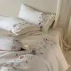 Juego de ropa de cama de cuatro piezas estilo francés con bordado floral, algodón de fibra larga de Xinjiang, todo algodón, algodón puro, tacto de alta gama, sábana, funda de edredón, juego de cama 4