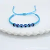Pulseira Trançada Plana com Fio de Jade Olho do Diabo de Resina Europeia e Americana Nó Plano Nó Quadrado Pulseira da Sorte Olho Azul Retrô