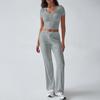 Di Yun 2026 Primavera/Verano Moda Femenina Transfronteriza Europea y Americana Estilo Casual Deportivo Y2K Conjunto de Dos Piezas Camiseta de Cuello en U y Pantalones Largos de Punto