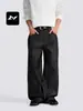 Jeans de Pierna Recta Negros de Mezclilla Cruda Estilo Americano Fengmei para Hombres y Mujeres, Simples, Retro, Rígidos, Resistentes al Color, Adelgazantes, Holgados, Pantalones Casuales
