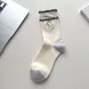 Calcetines de Primavera y Otoño para Mujer, Calcetines de Media Pantorrilla Estilo Coreano con Bordado de Dibujos Animados, Calcetines de Algodón Estilo Universitario, Calcetines Holgados Sin Costuras Anti-Pilling