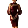 Bestseller transfronterizo europeo y americano de Amazon 2026: vestido bodycon de malla patchwork, sin espalda, entallado a la cintura, cuello alto