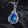 Nuevo collar de lujo con topacio azul suizo con incrustaciones de diamantes y gota de agua en forma de pera, colgante de aguamarina de imitación de gran quilates.