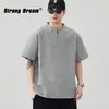 Camiseta Retro Americana para Hombre con Cuello Henry, Diseño Desestructurado, Sencilla Media Cremallera Ajuste Holgado Casual Color Sólido