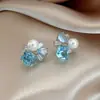 Pendientes de Resina con Flor Geométrica Azul Fresco Francés Lujo Accesible Pendientes de Gama Alta Pendientes de Moda Elegantes y con Estilo para Mujer