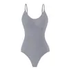 Body Feminino de Triângulo com Decote V e Costas Cruzadas Alta Elasticidade Sem Costura Controle de Barriga Cinchers de Cintura Modelador Roupas Íntimas com Abertura no Gancho