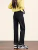 Jeans de Mujer con Forro de Polar Invierno 2025 Nuevos Ajustados de Tiro Alto Pierna Ancha Pantalones Rectos Negros para Otoño e Invierno