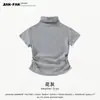 Top Corto Ajustado Sexy de Manga Corta con Cuello Alto de 260 g para Fitness Adelgazante Camiseta para Mujer Top Pequeño Fuente de Suministro para Transmisiones en Vivo