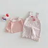 [No hay devoluciones ni cambios] Peto Floral para Niñas Estilo Nuevo Primavera 2026 Pantalones de Bebé con Estilo Bordado de Corazón Diseño de Dibujos Animados