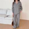 Traje de suéter de solapa con media cremallera transfronterizo para mujer, otoño e invierno, nuevo, holgado, grueso, tejido, pantalones de pierna ancha, conjunto de dos piezas