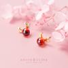 Aretes de Alce Navideño de Plata Esterlina S925 Pequeños Frescos Diamante Dorado Pequeñas Astas Circonita Rojo Granate G0574