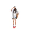 Camiseta de Algodão Puro com Manga Curta Estilo Retrô Americano Personalizada com Grafite para Mulheres Verão Tendência Marca Solta Visual Emagrecedor Estilo College Top de Manga Meia