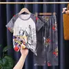 Pijama Infantil, Calça Longa para Meninas, Roupas de Verão de Manga Curta, Conjunto de Roupas Caseiras Fofas de Princesa para Crianças de Meia-Idade e Mais Velhas, Adequado para Usar Fora