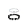 Pulsera de Pareja con Cuentas Concentricas Cuadradas y Redondas de Obsidiana Natural, Diseño Minimalista de Moda, Joyería de Pulsera de Ojo de Gato Blanco