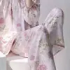 2026 Pantalones Nuevos de Algodón y Seda Verano Pantalones de Pijama de Algodón y Seda para Mujer Cintura Alta Pierna Ancha Estilo Delgado Se Pueden Usar Solos o Fuera de Casa Pantalones