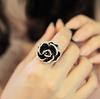D019 moda estilo coreano Diamante Rosa Negra anel aberto Joias de liga feminina anel de dedo indicador boca aberta