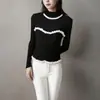 Maillard Usa Camiseta Básica de Punto Marrón para Mujer en Otoño e Invierno, Se Puede Usar por Fuera, Top Corto Único y Hermoso de Cuello Alto
