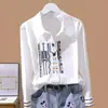Camisa Bordada Resistente Transfronteriza Europea y Americana de Amazon para Mujer, Adelgazante y Elegante, Top Versátil de Manga Larga para el Trabajo