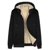 Top Grueso Forrado de Lana para Hombre de Otoño e Invierno Casual Color Sólido con Capucha Chaqueta de Lana de Cordero Cremallera Sudadera Marca de Moda para Hombre