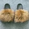 Pantuflas de Piel de Mapache, Pantuflas de Piel para Mujer, Para Exteriores, Para Casa, Calientes, Decoradas con Flores, Zapatos de Casa Antideslizantes