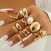 Moda Transfronteriza Europea y Americana Anillo de Aleación con Corte Creativo Anillo de Apilamiento Geométrico Asimétrico Retro Juego de Anillos