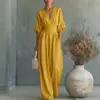 Macacão Feminino Europeu e Americano Transfronteiriço Amazon Primavera e Verão Novo Estilo Cintura Marcada Decote V Macacão Estilo Europeu e Americano