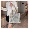 Bolso de Mano Floral Portátil Estilo Coreano de Gran Capacidad para Mujer con Rayas de Algodón y Lino Bolsa de Tote para el Trabajo y el Viaje