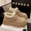 Zapatos de algodón para mujer estilo Birkenstock de suela gruesa para invierno, nuevos mocasines retro con forro de felpa 2026, botas de nieve cálidas