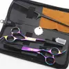 Conjunto de Tesouras Coloridas Personalizadas para Cabeleireiro de 6,0 polegadas (Tesoura Reta + Tesoura de Desbaste + Bolsa + Óleo de Manutenção + Pente Ajustável)
